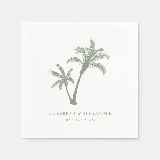 Guardanapo De Papel Casamento Verde Palm Tree Tropical Beach Sage (Frente)