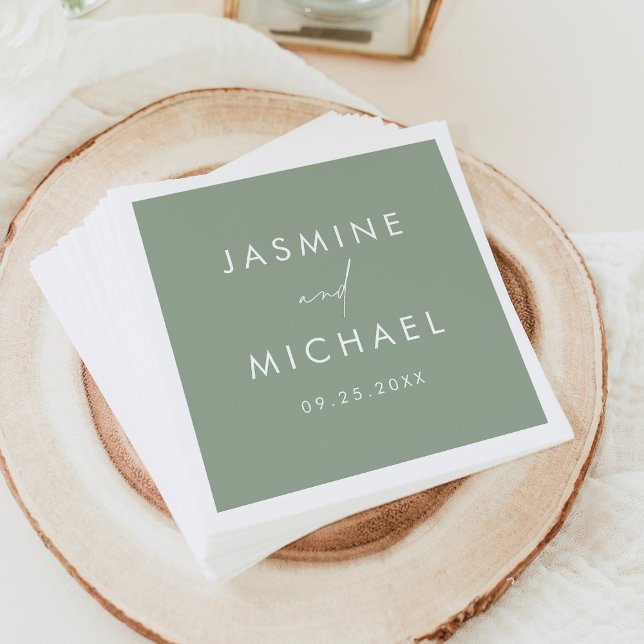 Guardanapo De Papel Casamento Verde Sage com Letra Moderna (Criador carregado)