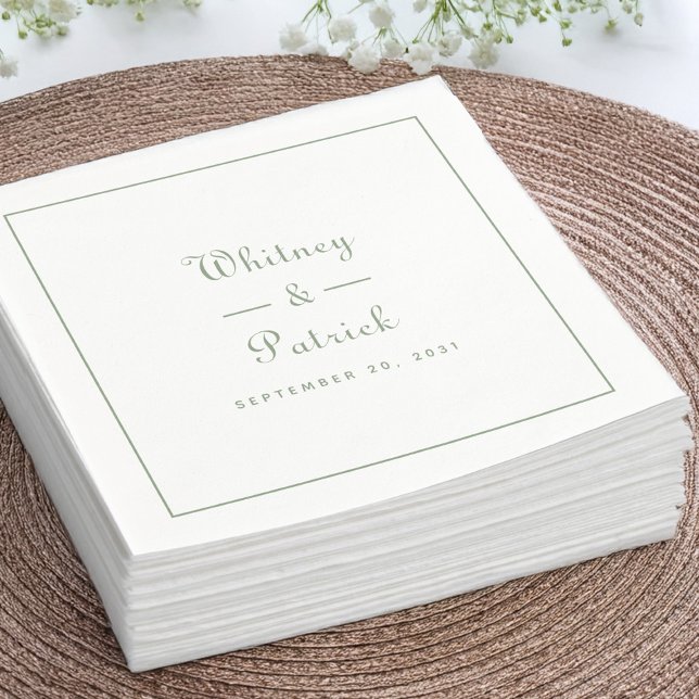 Guardanapo De Papel Casamento Verde Sage Personalizado (Personalized Sage Green Wedding Napkins)