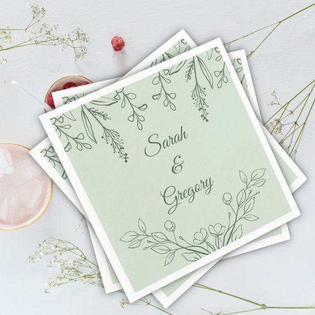 Guardanapo De Papel Casamento Verde Simples Boho Floral Sage (Criador carregado)