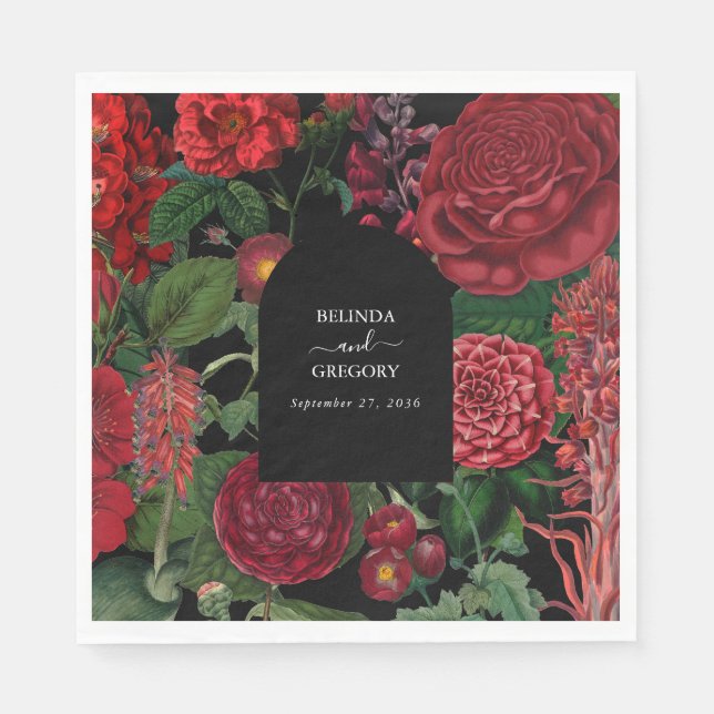 Guardanapo De Papel Casamento Vermelho de Moody Florals Black Arch (Frente)