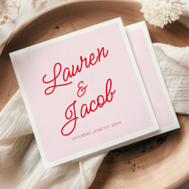 Guardanapo De Papel Casamento Vermelho e Rosa Mínimo Moderno