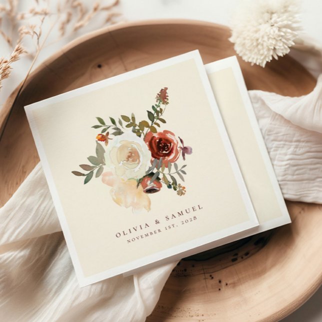 Guardanapo De Papel Casamento Vermelho Floral de Queda Romântica Elega (Criador carregado)