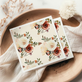 Guardanapo De Papel Casamento Vermelho Floral de Queda Romântica Elega