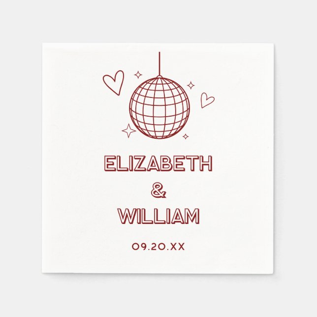 Guardanapo De Papel Casamento Vermelho Retro Disco Groovy 70 (Frente)