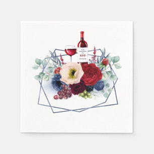Guardanapo De Papel Casamento Vinícola Floral Vermelho Borgonha e Azul