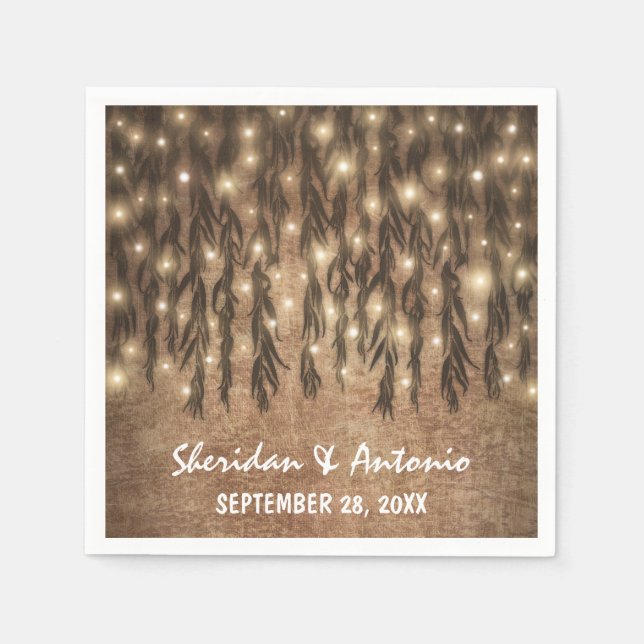 Guardanapo De Papel Casamento vintage das luzes da ramificação da árvo (Frente)