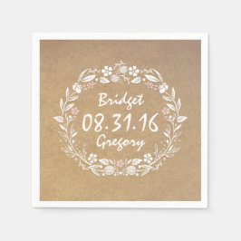 Guardanapo De Papel casamento vintage de coroa floral estilo kraft