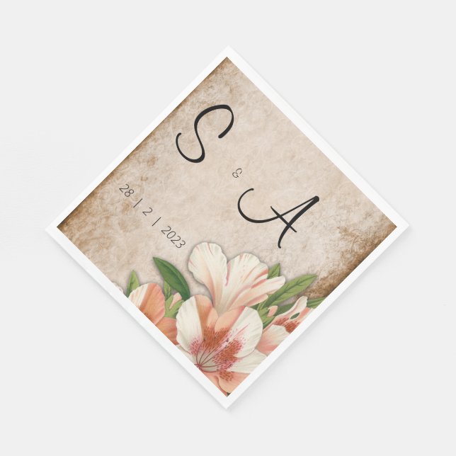 Guardanapo De Papel Casamento vintage de lírios Apricot (Quina)