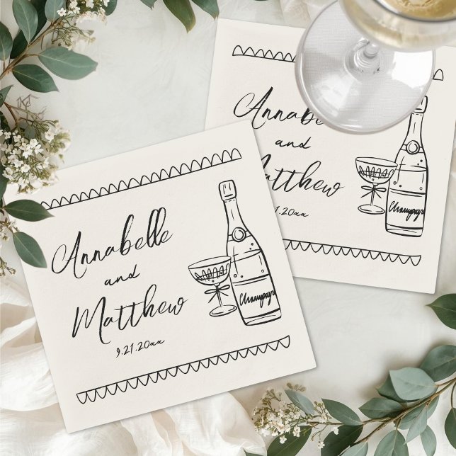 Guardanapo De Papel Casamento Vintage Desenhado à Mão (Hand Drawn Vintage Wedding Napkins)