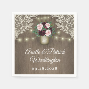 Guardanapo De Papel Casamento vintage Dourado Mason Jar Rosa Brilhante