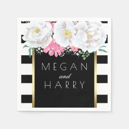 Guardanapo De Papel Casamento vintage Floral Dourado Branco Preto