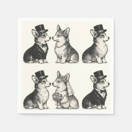 Guardanapo De Papel Casamento Whimsical Black & White Vintage Corgi