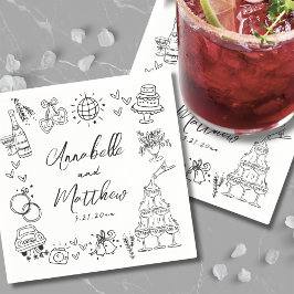 Guardanapo De Papel Casamento Whimsical Desenhado pela Mão Simples