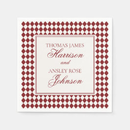 Guardanapo De Papel Casamento Xadrez Harlequim Merlot Vermelho