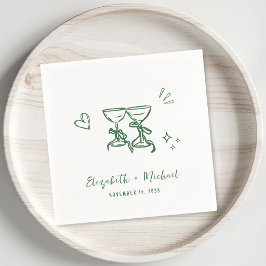 Guardanapo De Papel Casar de Copos de Vinho Verde Desenhados à Mão Cap