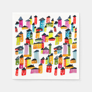 Guardanapo De Papel Casas bonitas e coloridas arte aquática