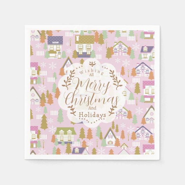 Guardanapo De Papel Casas de Natal Rosa (Frente)