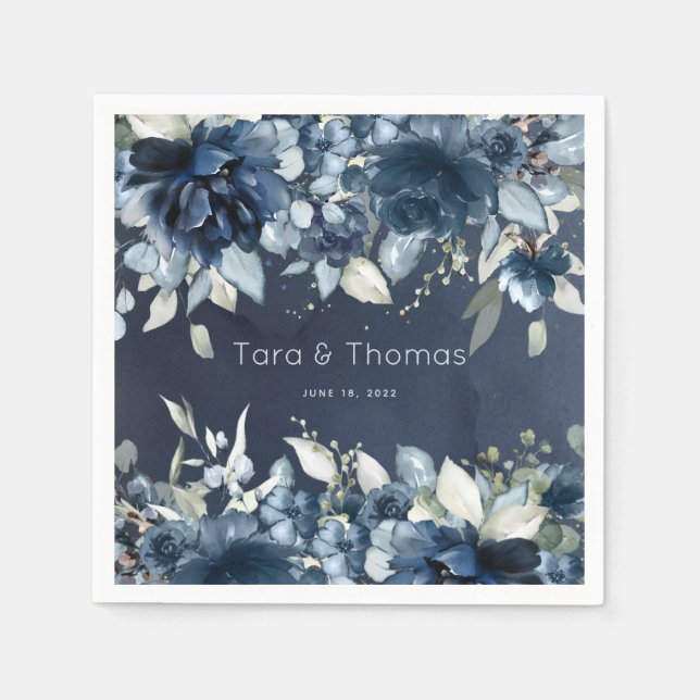 Guardanapo De Papel Cascading Peonies Wedktail Marinho Napkins (Frente)