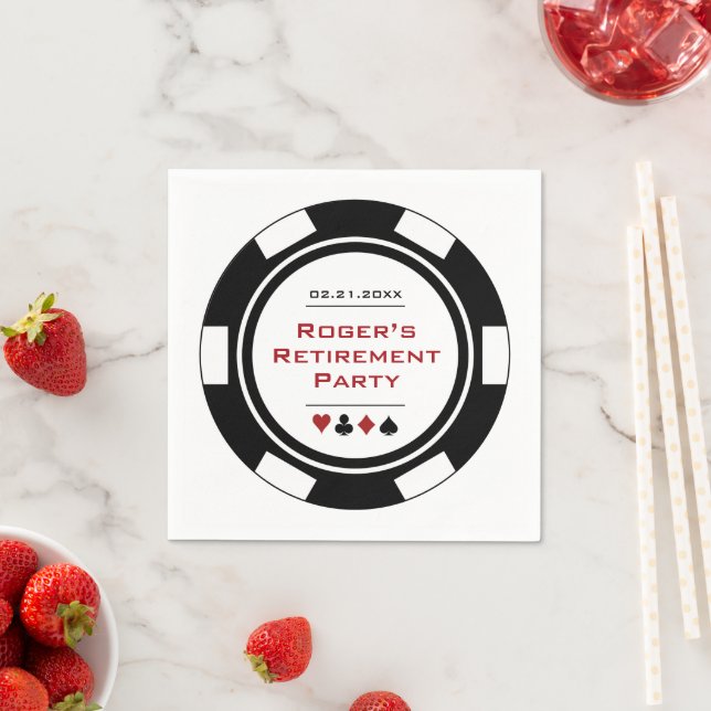 Guardanapo De Papel Casino Black White Poker Chip Retirement Party (Insitu)