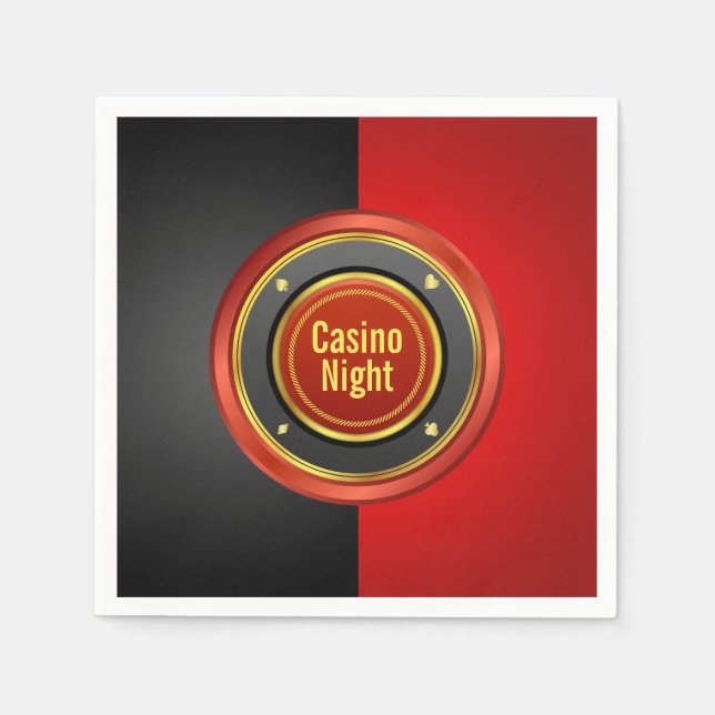 Guardanapo De Papel Casino Night Black and Red Poker Chip (Frente)