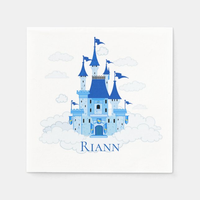 Guardanapo De Papel Castelo da Princesa Azul Personalizado Feminino (Frente)