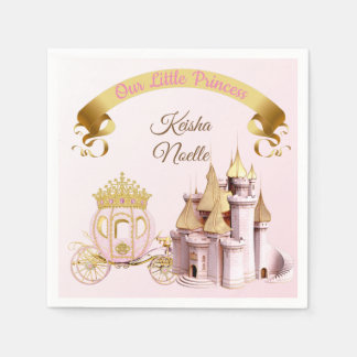 Guardanapo De Papel Castelo de Princesa Carruagem Rosa Dourado Menina