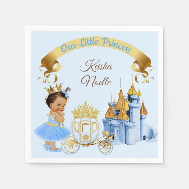 Guardanapo De Papel Castelo Real da Princesa Carruagem Azul Dourado Me (Frente)