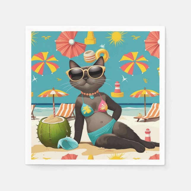 Guardanapo De Papel Cat Beach themed for Siamese Cat lovers (Frente)
