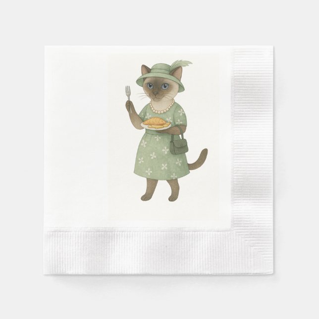 Guardanapo De Papel Cat está comendo Peixe e Chips em Londres Inglater (Frente)