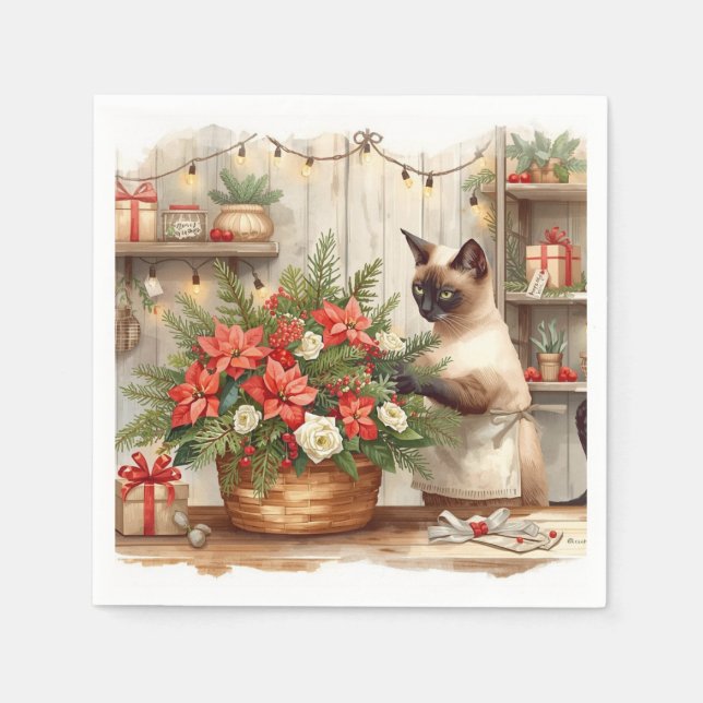 Guardanapo De Papel Cat is arranging Christmas Flowers (Frente)