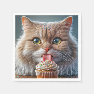 Guardanapo De Papel Cat Licenciando Um Cupcake De Aniversário