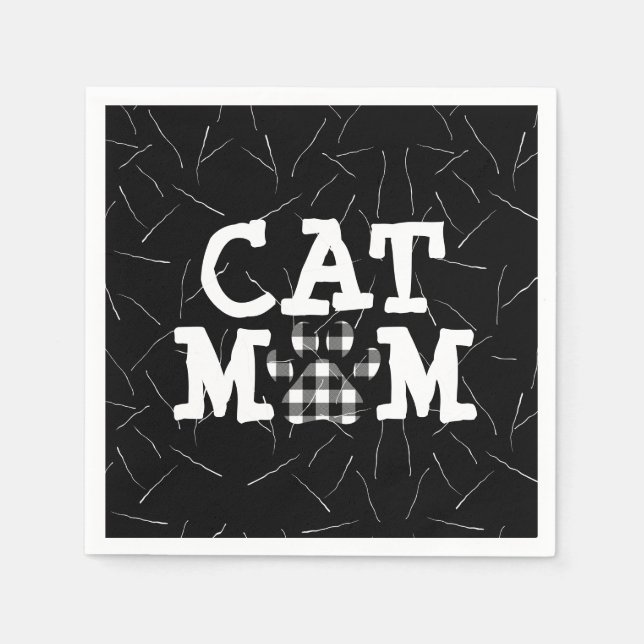 Guardanapo De Papel Cat Mãe Pawprint com Cabelos de Gato (Frente)