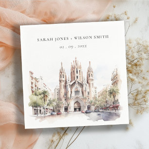 Guardanapo De Papel Catedral de Barcelona Casamento por Aquarela Espan