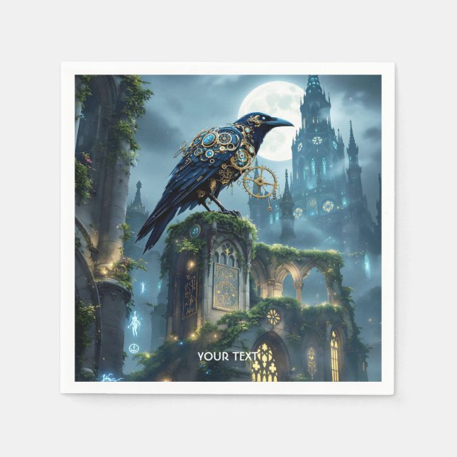 Guardanapo De Papel Catedral de Fantasy Cute Clocwork Raven (Frente)