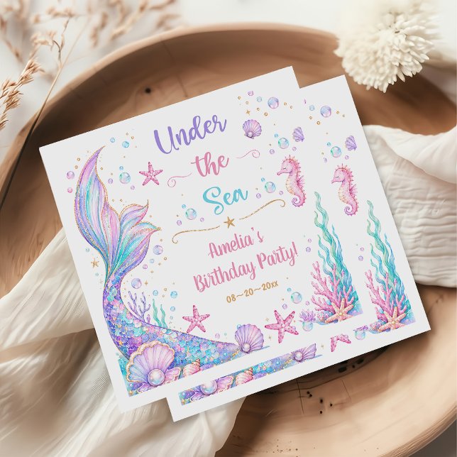 Guardanapo De Papel Cauda de Sereia Abaixo do Mar Aniversário (Criador carregado)