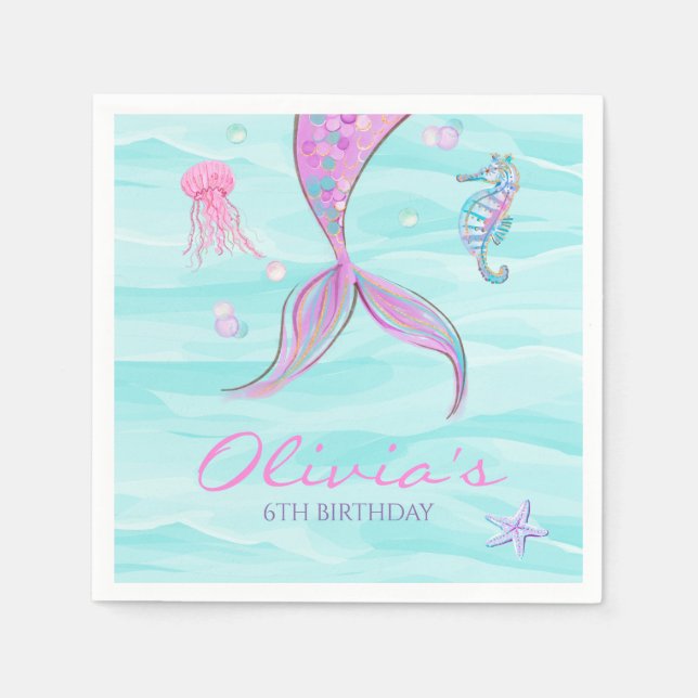 Guardanapo De Papel Cauda de Sereia Debaixo do Mar Aniversário (Frente)