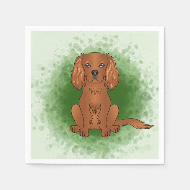 Guardanapo De Papel Cavalier King Charles Spaniel de Ruby em Verde (Frente)