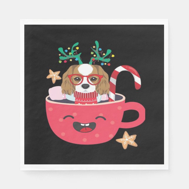 Guardanapo De Papel Cavalier King Charles Spaniel Teacup Férias de Nat (Frente)