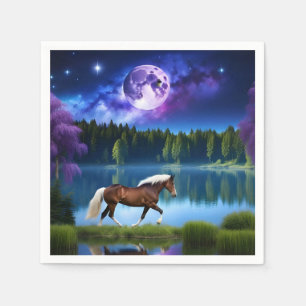 Guardanapo De Papel Cavalo belga Palomino sob um céu estrelado roxo