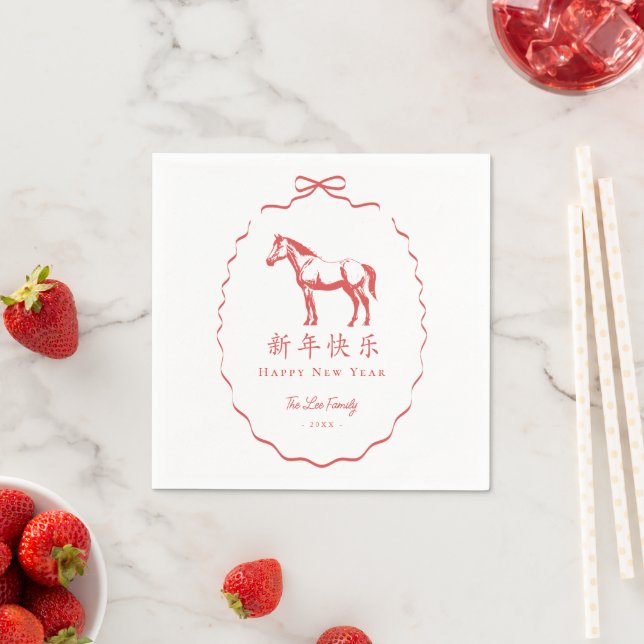 Guardanapo De Papel Cavalo com Laço Vermelho Ano Novo Chinês (Insitu)