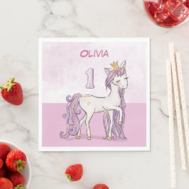 Guardanapo De Papel Cavalo Cor-de-Rosa primeiro aniversario de Nome Pe