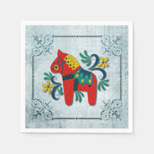 Guardanapo De Papel Cavalo de Dala do sueco com norueguês Rosemaling
