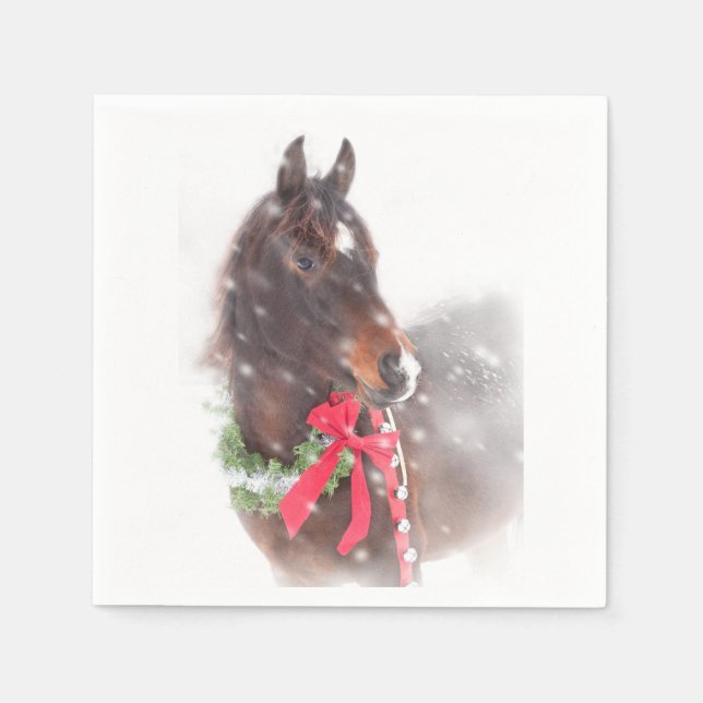 Guardanapo De Papel Cavalo de Natal em Neve (Frente)