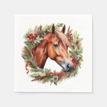 Cavalo de Natal Napkins - Chestnut Horse & Wreath