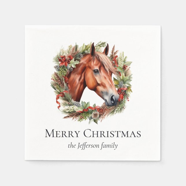 Guardanapo De Papel Cavalo Elegante e Terra Feliz Natal Napkins (Frente)