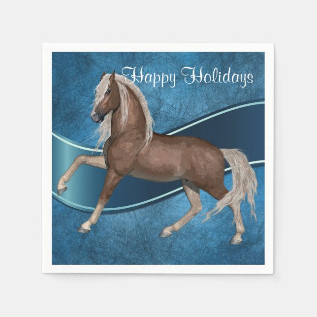 Guardanapo De Papel Cavalo em pratos de papel de férias azuis (Frente)