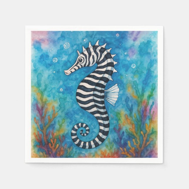 Guardanapo De Papel Cavalo-marinho Zebra em Aquarela (Frente)