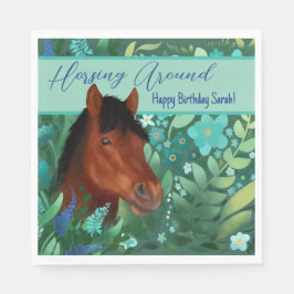 Guardanapo De Papel Cavalo Marrom Do Lover Da Flor Em Torno Do Cavalo