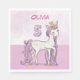 Guardanapo De Papel Cavalo Rosa De Aniversário Com 5 De Nome Personali